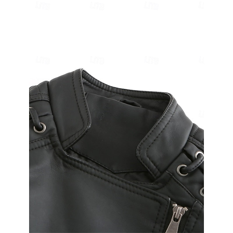 Bikerjacke Damen schwarz figurbetont mit Reißverschluss und Steppdetails - 7 - Atelier-Zofia