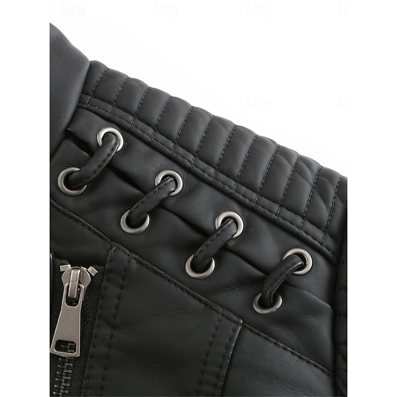Bikerjacke Damen schwarz figurbetont mit Reißverschluss und Steppdetails - 9 - Atelier-Zofia