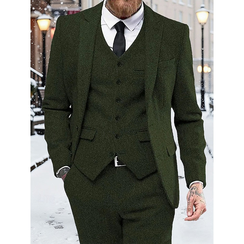 Anzug Herren grün tailliert mit Weste und langem Blazer - 1 - Atelier-Zofia