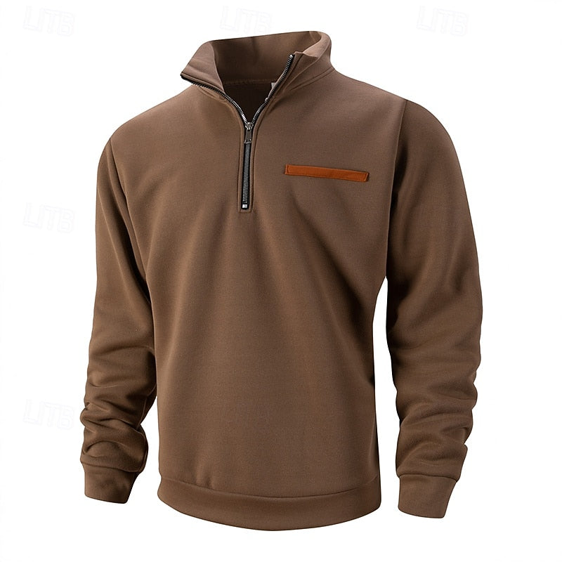 Pullover Herren beige mit Stehkragen und Reißverschluss - 2 - Atelier-Zofia