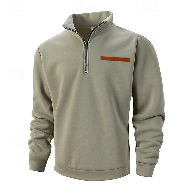 Pullover Herren beige mit Stehkragen und Reißverschluss - 3 - Atelier-Zofia