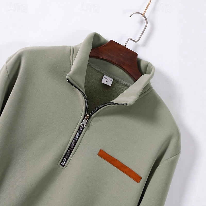 Pullover Herren beige mit Stehkragen und Reißverschluss - 5 - Atelier-Zofia