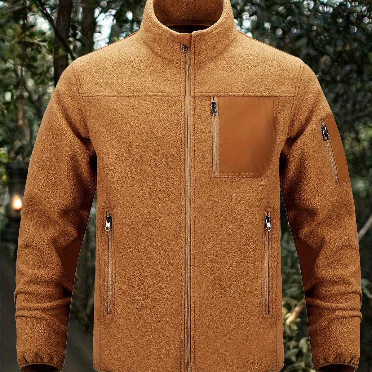 Jacke Herren braun tailliert mit Stehkragen und praktischen Taschen - 1 - Atelier-Zofia