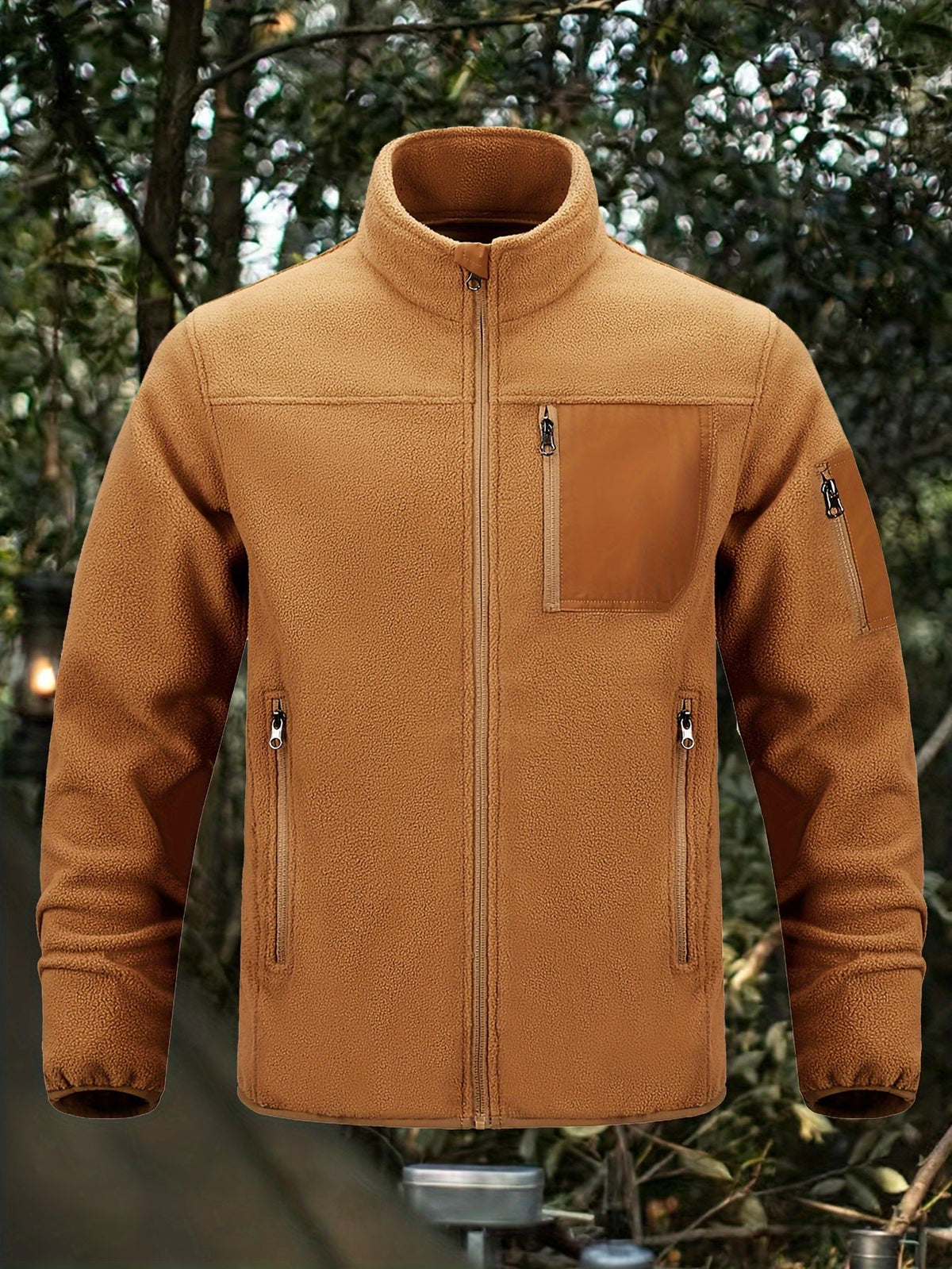 Jacke Herren braun tailliert mit Stehkragen und praktischen Taschen - 2 - Atelier-Zofia
