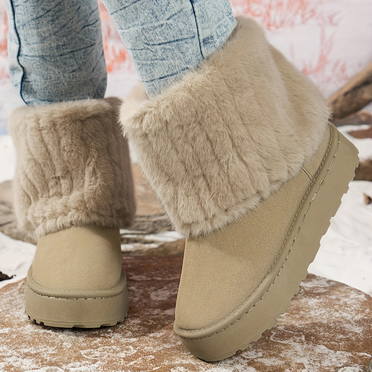 Damen Boots beige mit kuscheligem Innenfutter und hohem Schaft - 1 - Atelier-Zofia