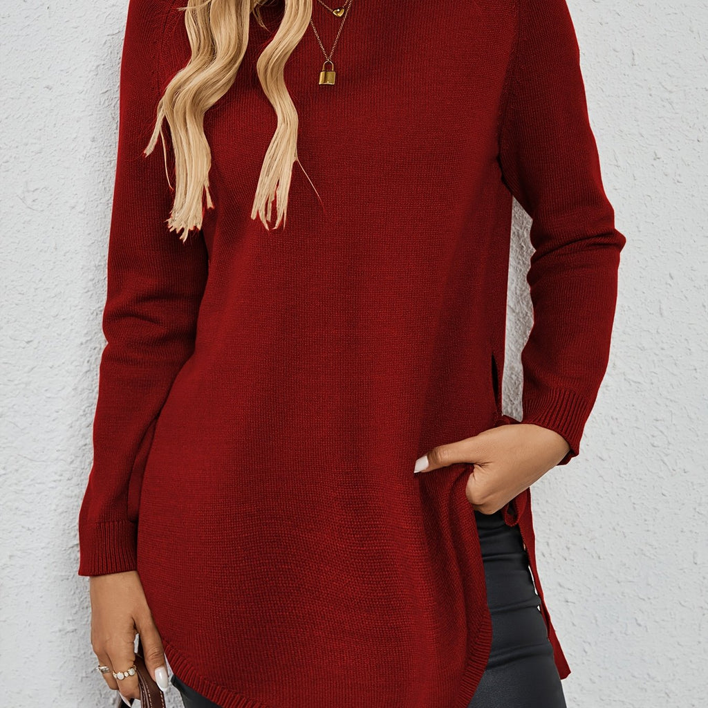 Pullover Damen dunkelrot mit seitlichen Bändern und langen Ärmeln - 1 - Atelier-Zofia