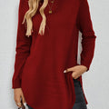 Pullover Damen dunkelrot mit seitlichen Bändern und langen Ärmeln - 1 - Atelier-Zofia