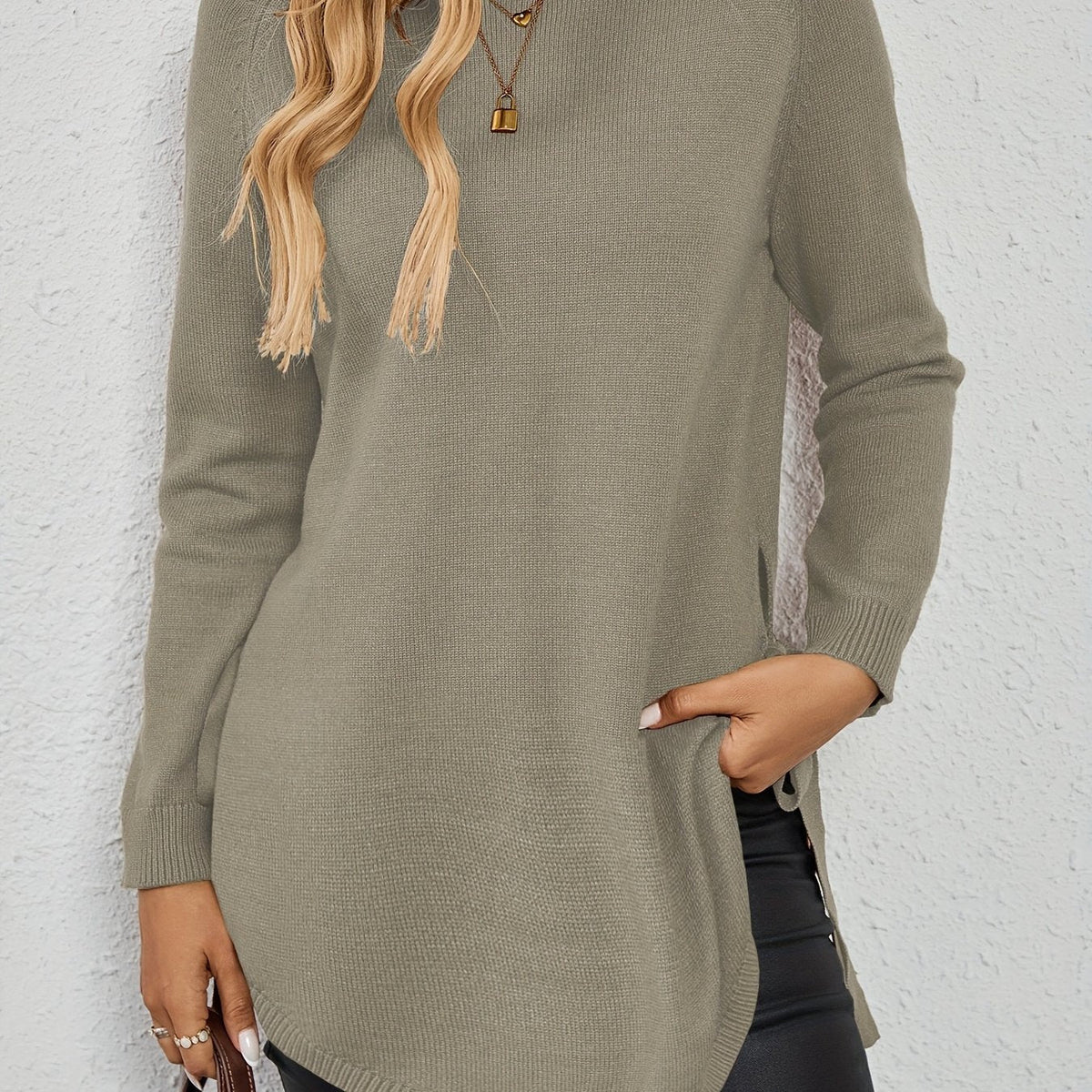 Pullover Damen dunkelrot mit seitlichen Bändern und langen Ärmeln - 7 - Atelier-Zofia