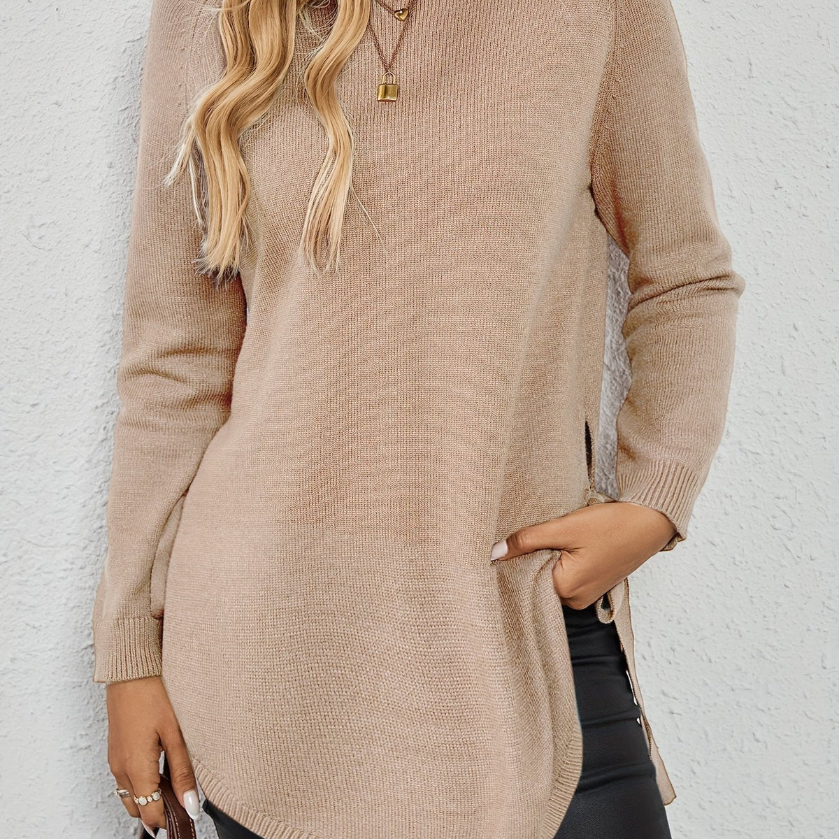 Pullover Damen dunkelrot mit seitlichen Bändern und langen Ärmeln - 15 - Atelier-Zofia