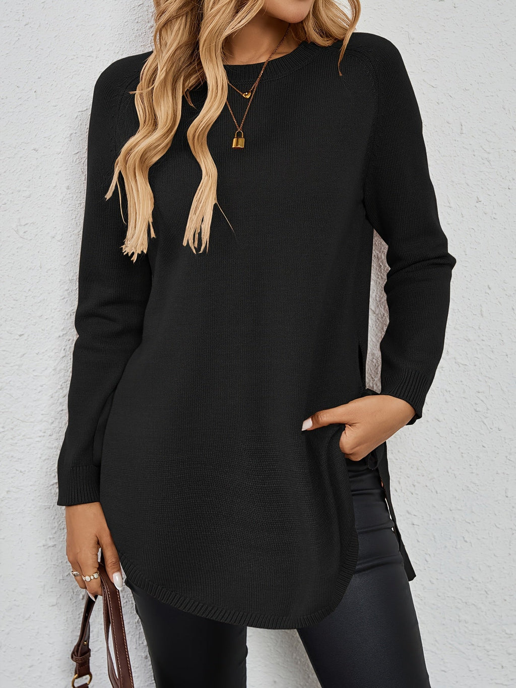 Pullover Damen dunkelrot mit seitlichen Bändern und langen Ärmeln - 21 - Atelier-Zofia
