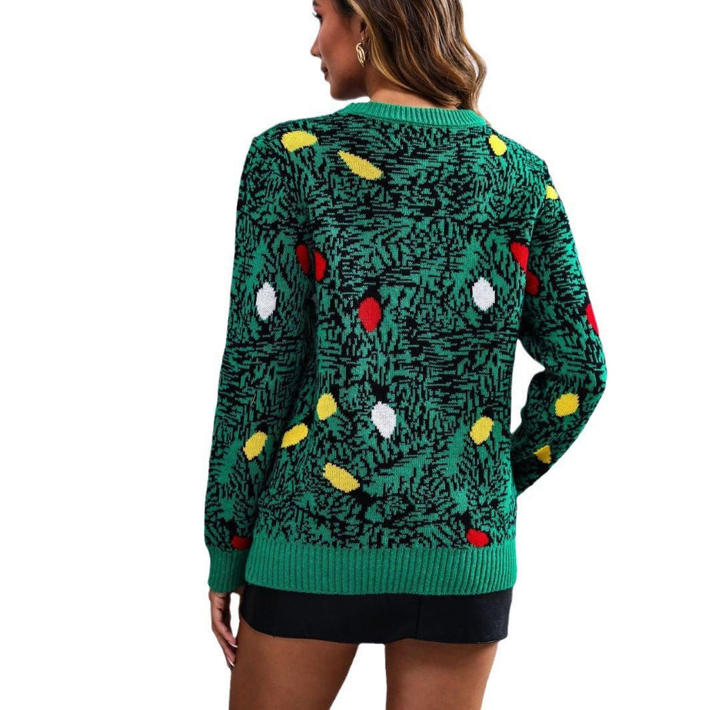 Pullover Damen grün figurbetont mit festlichem Muster - 5 - Atelier-Zofia