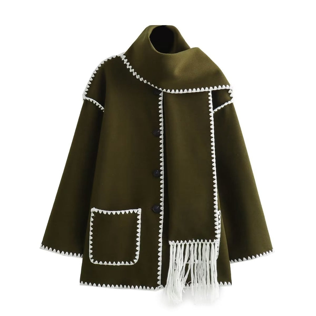 Jacke Damen schwarz weit mit Taschen und Fransen - 6 - Atelier-Zofia