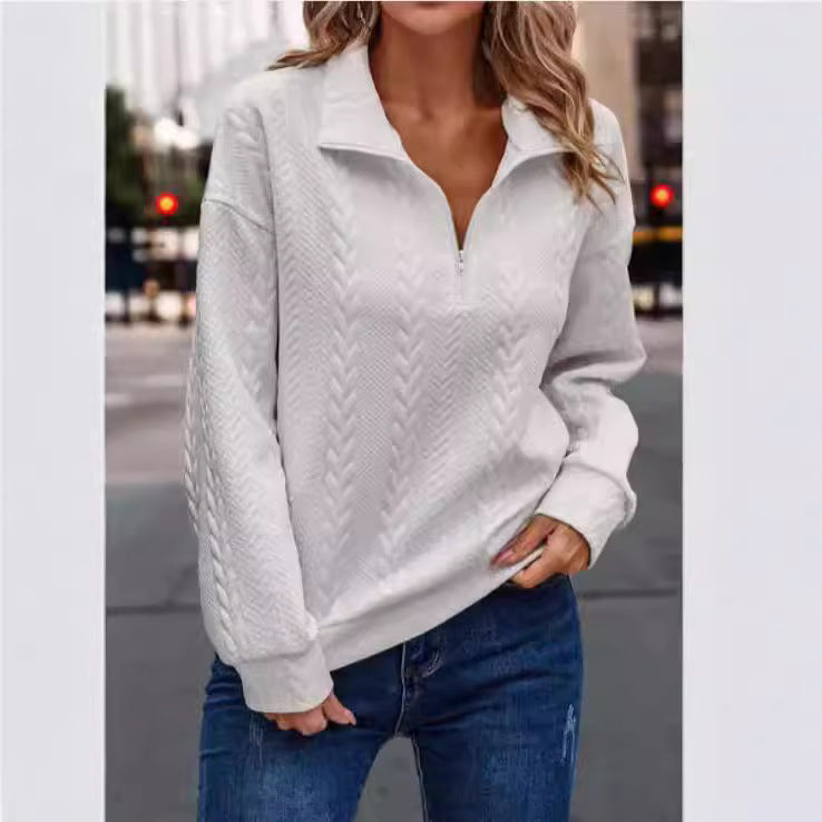 Pullover Damen schwarz figurbetont mit Reißverschluss und Zopfmuster - 3 - Atelier-Zofia