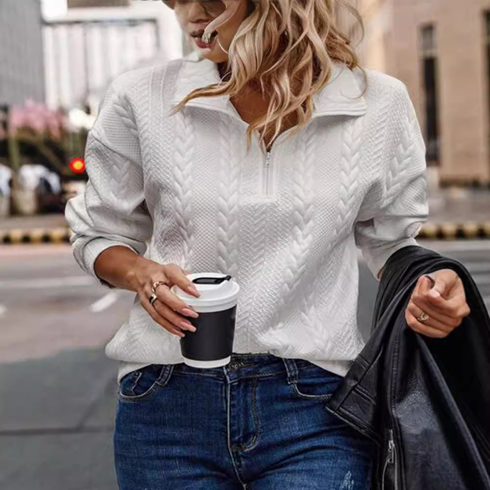 Pullover Damen schwarz figurbetont mit Reißverschluss und Zopfmuster - 4 - Atelier-Zofia