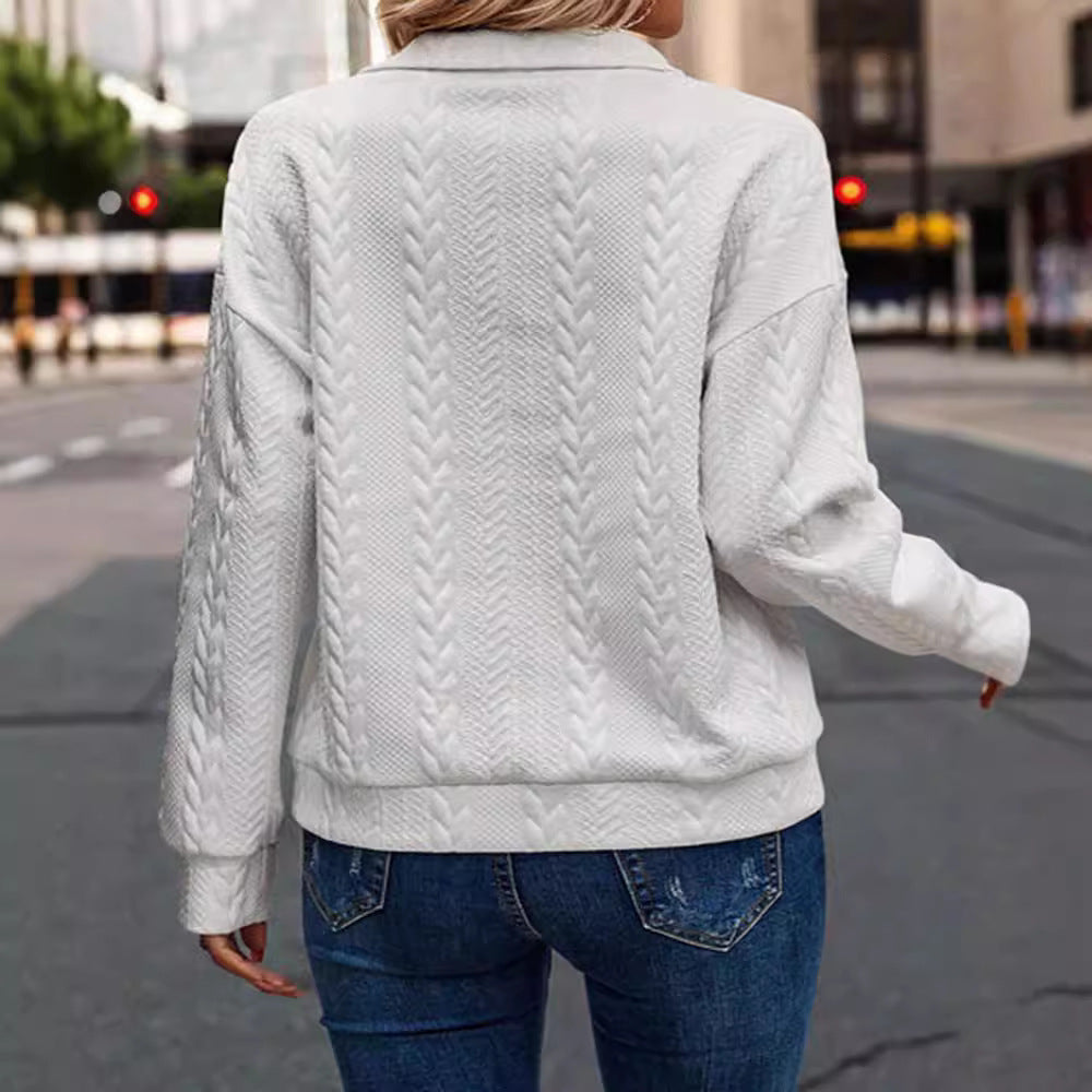 Pullover Damen schwarz figurbetont mit Reißverschluss und Zopfmuster - 5 - Atelier-Zofia