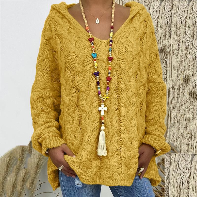 Pullover Damen grün lässig mit Kapuze und V-Ausschnitt - 6 - Atelier-Zofia