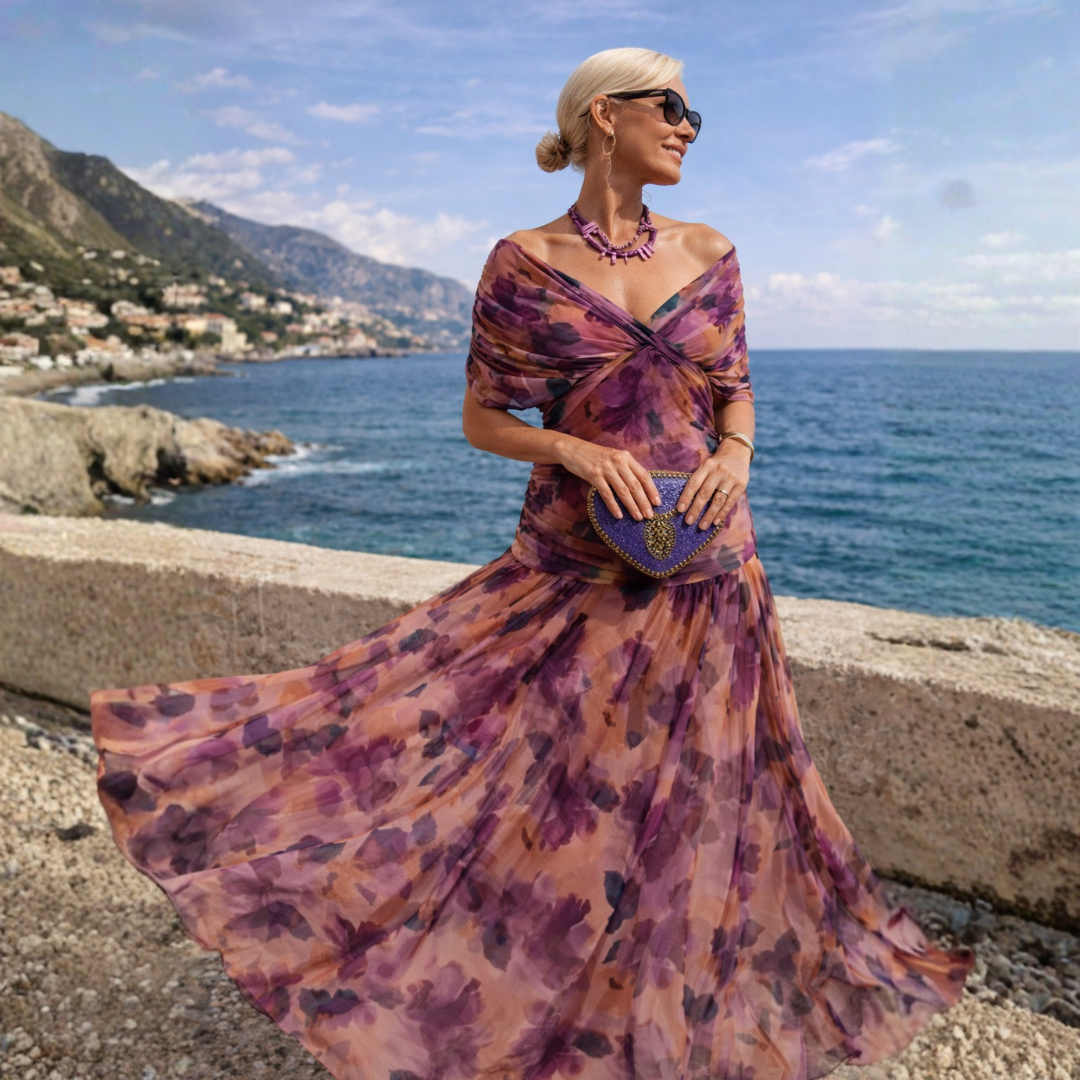 Maxikleid Damen grün figurbetont mit V-Ausschnitt und kurzen Ärmeln - 2 - Atelier-Zofia