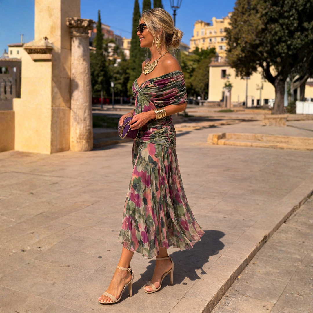 Maxikleid Damen grün figurbetont mit V-Ausschnitt und kurzen Ärmeln - 4 - Atelier-Zofia