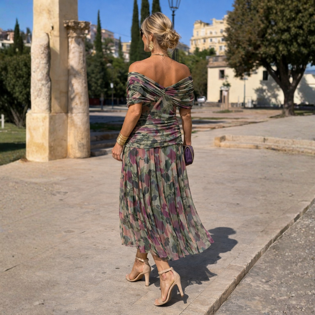 Maxikleid Damen grün figurbetont mit V-Ausschnitt und kurzen Ärmeln - 6 - Atelier-Zofia