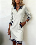 Kleid Damen beige figurbetont mit Reißverschluss und langen Ärmeln - 1 - Atelier-Zofia
