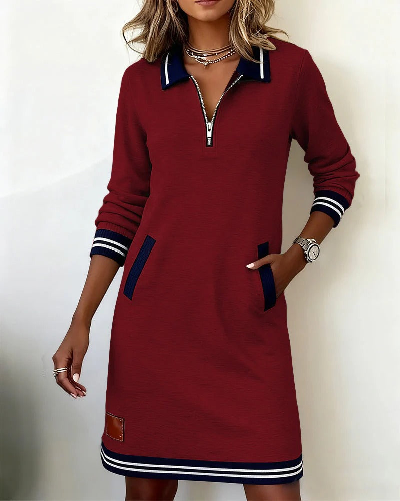 Kleid Damen beige figurbetont mit Reißverschluss und langen Ärmeln - 6 - Atelier-Zofia