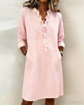 Kleid Damen rosa figurbetont mit V-Ausschnitt und Rüschen - 1 - Atelier-Zofia