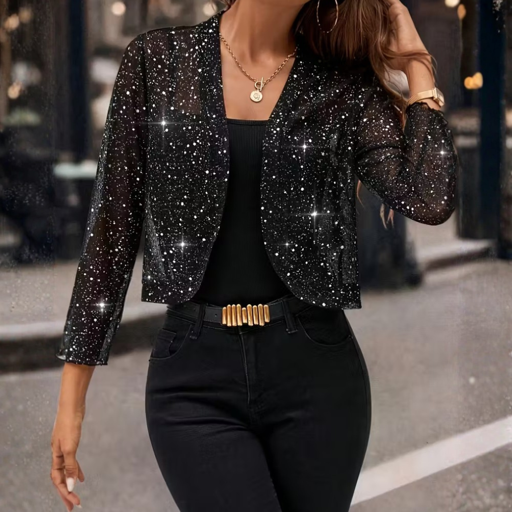 Cardigan Damen schwarz figurbetont mit offenem Design und 3/4-Ärmeln - 2 - Atelier-Zofia
