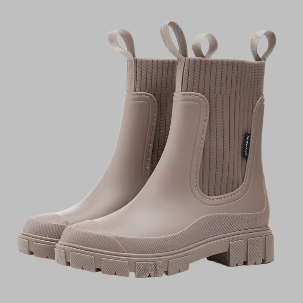 Gummistiefel Damen beige mit elastischen Einsätzen und griffiger Sohle - 1 - Atelier-Zofia