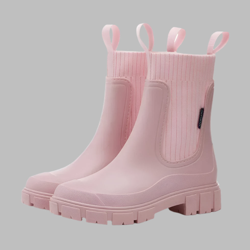 Gummistiefel Damen beige mit elastischen Einsätzen und griffiger Sohle - 2 - Atelier-Zofia