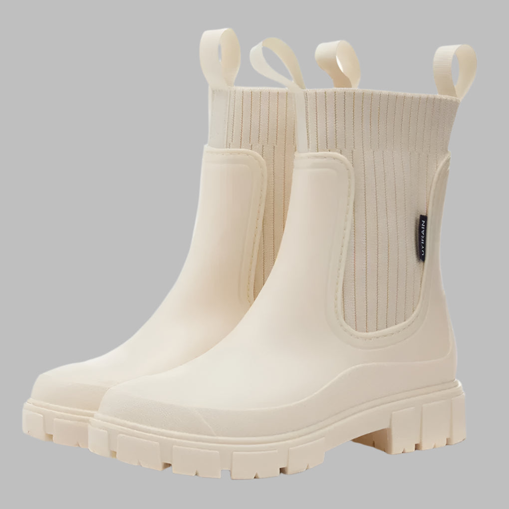 Gummistiefel Damen beige mit elastischen Einsätzen und griffiger Sohle - 3 - Atelier-Zofia
