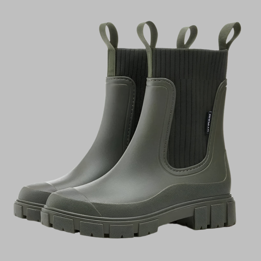 Gummistiefel Damen beige mit elastischen Einsätzen und griffiger Sohle - 4 - Atelier-Zofia