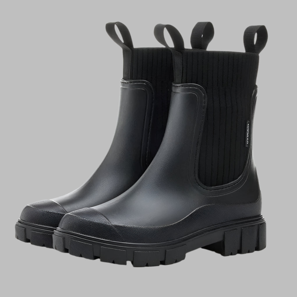 Gummistiefel Damen beige mit elastischen Einsätzen und griffiger Sohle - 5 - Atelier-Zofia