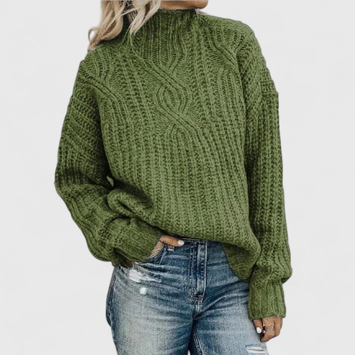 Pullover Damen schwarz oversize mit Stehkragen und Zopfstruktur - 1 - Atelier-Zofia