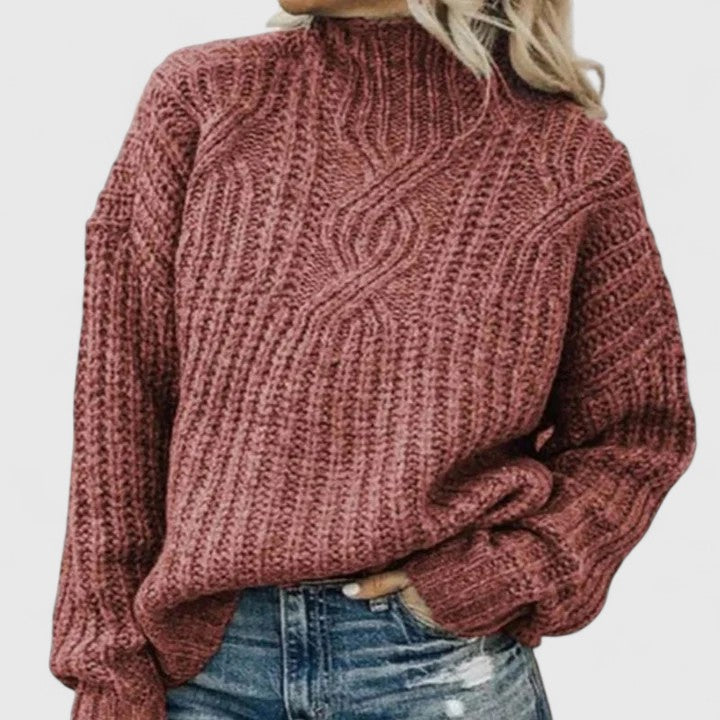 Pullover Damen schwarz oversize mit Stehkragen und Zopfstruktur - 2 - Atelier-Zofia