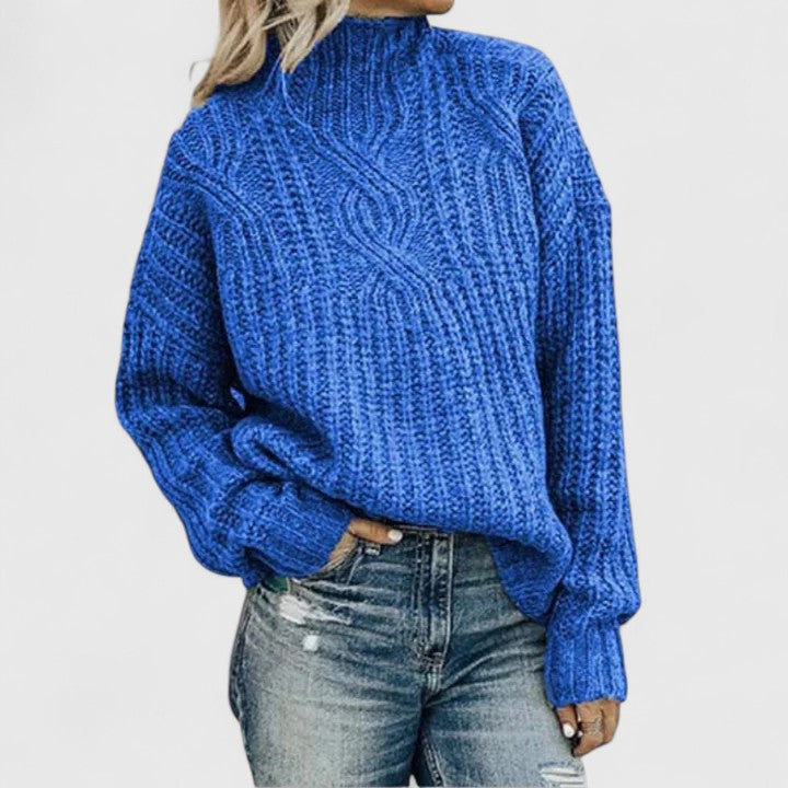 Pullover Damen schwarz oversize mit Stehkragen und Zopfstruktur - 5 - Atelier-Zofia