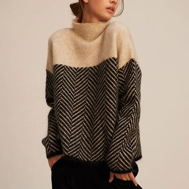 Pullover Damen lila lässig mit Stehkragen und Zickzack-Muster - 2 - Atelier-Zofia