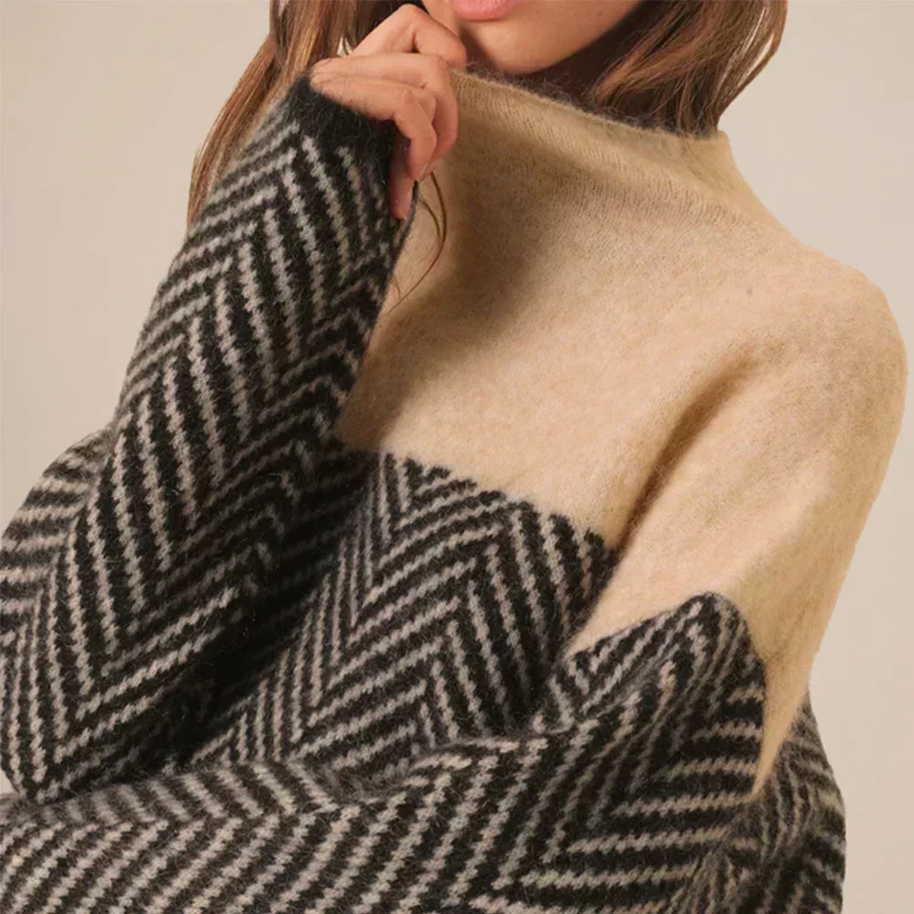 Pullover Damen lila lässig mit Stehkragen und Zickzack-Muster - 5 - Atelier-Zofia