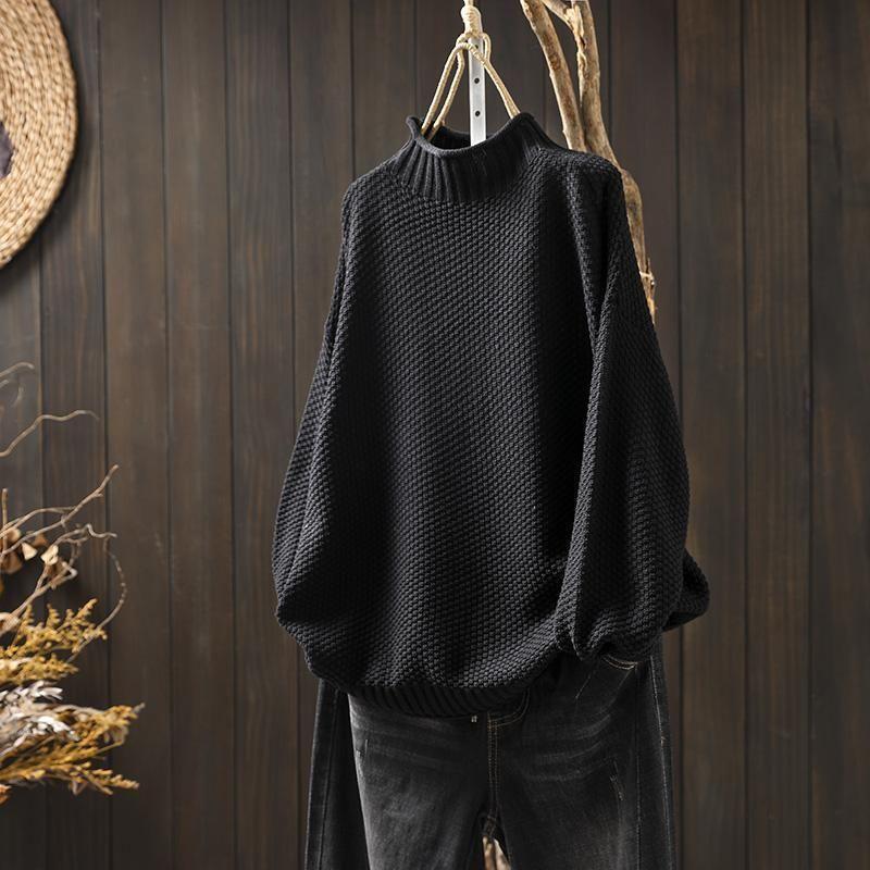 Pullover Damen schwarz weit mit Stehkragen - 2 - Atelier-Zofia
