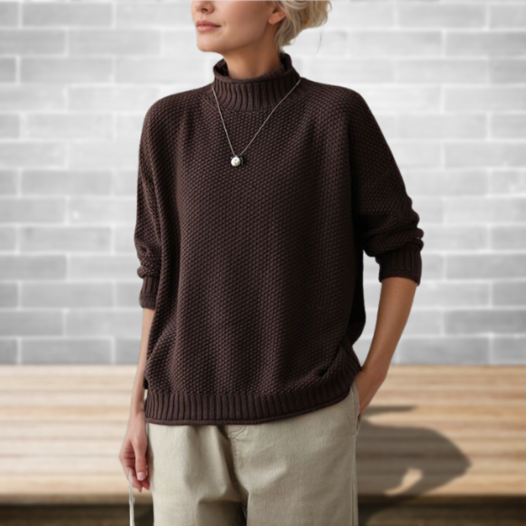 Pullover Damen schwarz weit mit Stehkragen - 8 - Atelier-Zofia