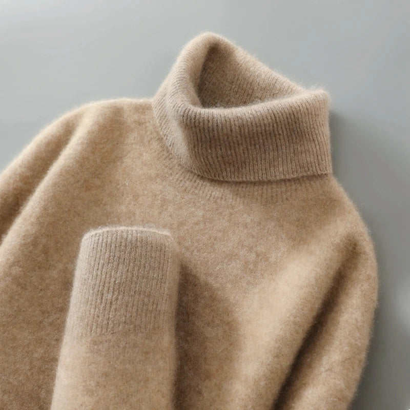 Pullover Damen beige mit lässigem Schnitt und Rollkragen - 1 - Atelier-Zofia