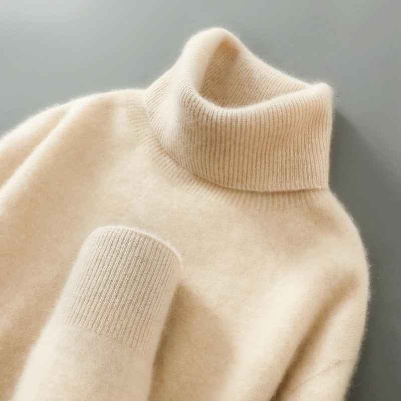 Pullover Damen beige mit lässigem Schnitt und Rollkragen - 5 - Atelier-Zofia