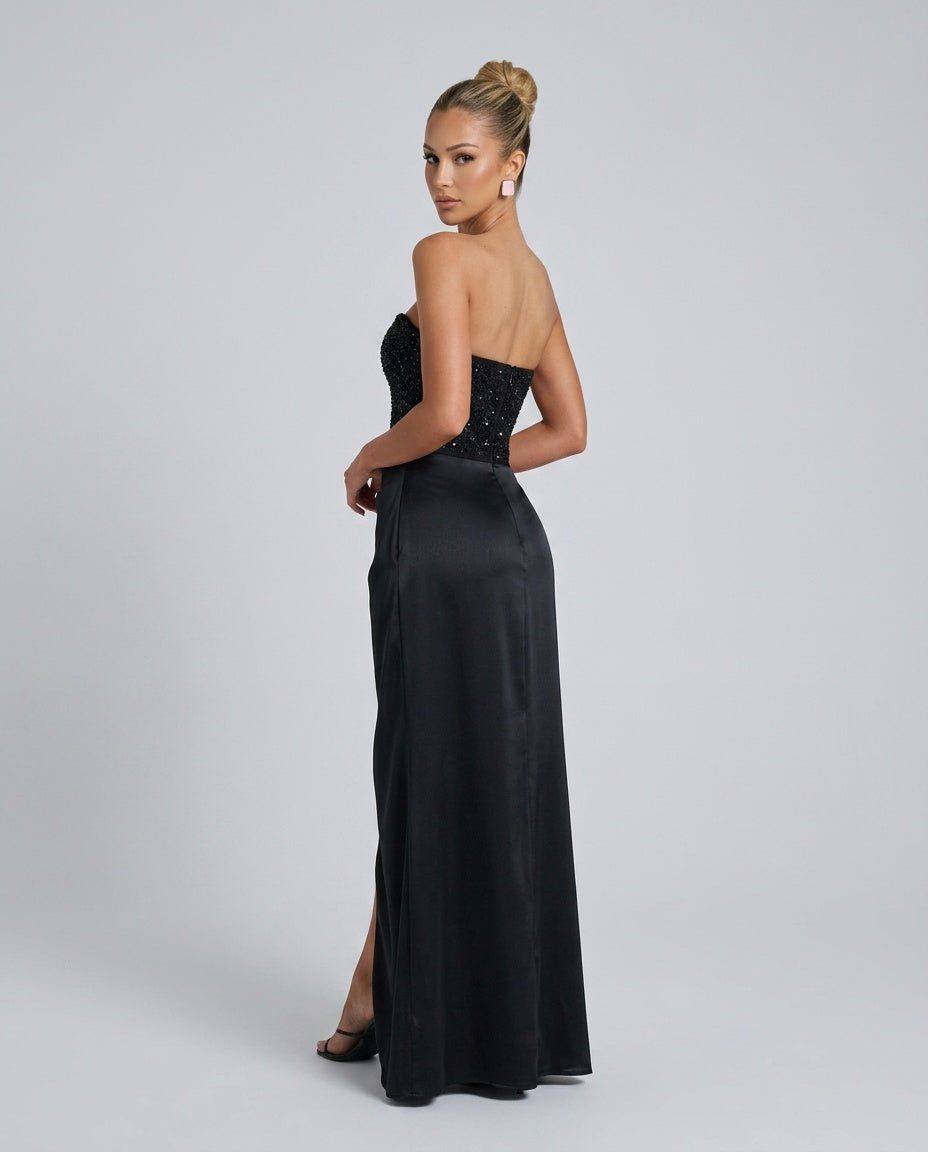 Maxikleid Damen schwarz figurbetont mit Corsagen-Oberteil - 2 - Atelier-Zofia