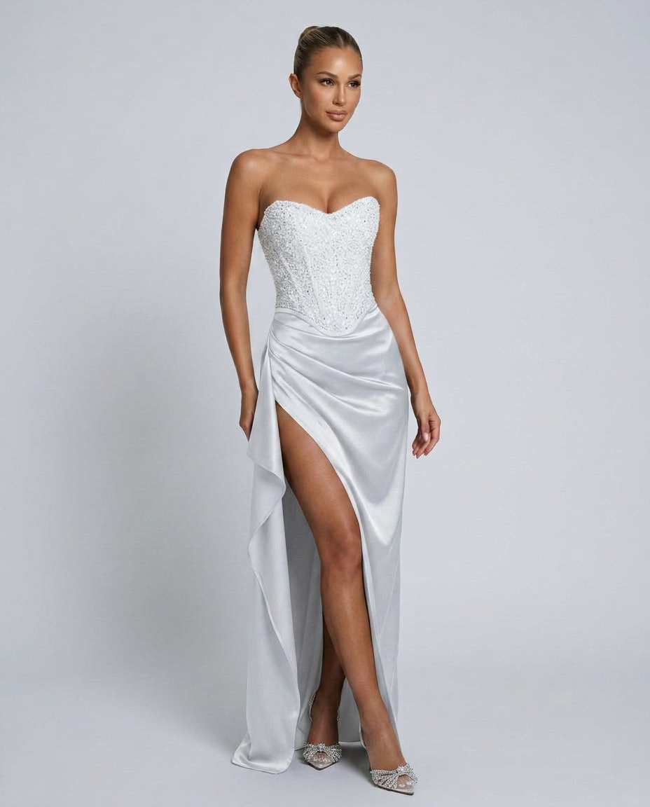 Maxikleid Damen schwarz figurbetont mit Corsagen-Oberteil - 4 - Atelier-Zofia