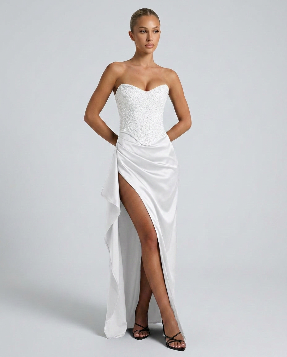 Maxikleid Damen schwarz figurbetont mit Corsagen-Oberteil - 6 - Atelier-Zofia