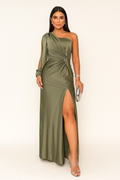 Maxikleid Damen grün figurbetont mit asymmetrischem Schnitt - 1 - Atelier-Zofia