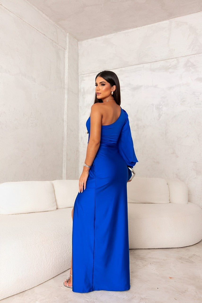 Maxikleid Damen grün figurbetont mit asymmetrischem Schnitt - 7 - Atelier-Zofia