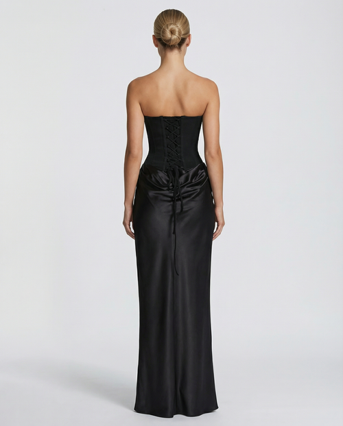 Abendkleid Damen schwarz figurbetont mit schulterfreiem Ausschnitt - 2 - Atelier-Zofia