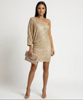 Kleid Damen gold figurbetont mit schulterfreiem Design - 1 - Atelier-Zofia