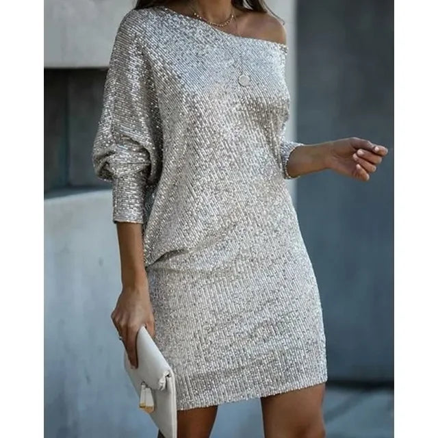 Kleid Damen gold figurbetont mit schulterfreiem Design - 5 - Atelier-Zofia