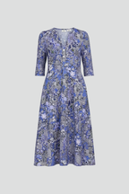 Maxikleid Damen blau figurbetont mit V-Ausschnitt und 3/4-Ärmeln - 1 - Atelier-Zofia